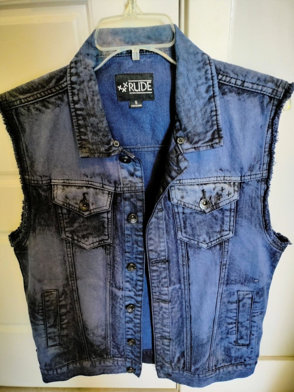 RUDE Men's Distressed Indigo Denim Sleeveless Vest